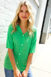 Summer Vibes Green Pointelle Knit Button Down Sweater Top