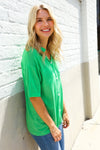 Summer Vibes Green Pointelle Knit Button Down Sweater Top