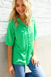 Summer Vibes Green Pointelle Knit Button Down Sweater Top