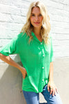 Summer Vibes Green Pointelle Knit Button Down Sweater Top