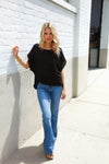 Stand Out Black Loose Knit Dolman Top/Coverup with Crochet Details
