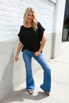 Stand Out Black Loose Knit Dolman Top/Coverup with Crochet Details