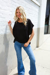 Stand Out Black Loose Knit Dolman Top/Coverup with Crochet Details