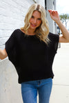 Stand Out Black Loose Knit Dolman Top/Coverup with Crochet Details
