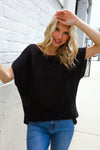 Stand Out Black Loose Knit Dolman Top/Coverup with Crochet Details