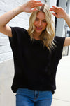 Stand Out Black Loose Knit Dolman Top/Coverup with Crochet Details
