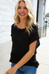 Stand Out Black Loose Knit Dolman Top/Coverup with Crochet Details