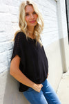 Stand Out Black Loose Knit Dolman Top/Coverup with Crochet Details