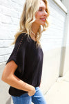 Stand Out Black Loose Knit Dolman Top/Coverup with Crochet Details