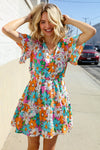 Hello Beautiful Multicolor Floral Ruffle Frill Hem Dress