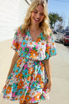 Hello Beautiful Multicolor Floral Ruffle Frill Hem Dress