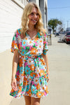 Hello Beautiful Multicolor Floral Ruffle Frill Hem Dress