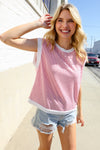 Lock Eyes Pink & Ivory Jacquard Waffle Knit Banded Sleeveless Top