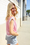 Lock Eyes Pink & Ivory Jacquard Waffle Knit Banded Sleeveless Top