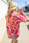 Perfectly You Fuchsia Big Floral Frill Neck Back Button Blouse