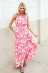 Sunny Days Abstract Print Smocked High Neck Sleeveless Maxi