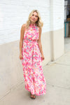 Sunny Days Abstract Print Smocked High Neck Sleeveless Maxi