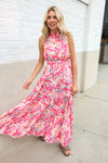 Sunny Days Abstract Print Smocked High Neck Sleeveless Maxi