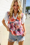 You Got This Floral Hacci TwoFer Short Ruffle Sleeve Blouse