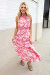 Sunny Days Abstract Print Smocked High Neck Sleeveless Maxi