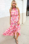 Sunny Days Abstract Print Smocked High Neck Sleeveless Maxi
