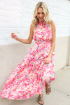 Sunny Days Abstract Print Smocked High Neck Sleeveless Maxi