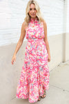 Sunny Days Abstract Print Smocked High Neck Sleeveless Maxi