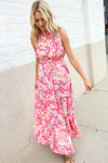 Sunny Days Abstract Print Smocked High Neck Sleeveless Maxi