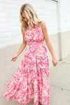 Sunny Days Abstract Print Smocked High Neck Sleeveless Maxi