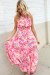 Sunny Days Abstract Print Smocked High Neck Sleeveless Maxi