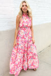 Sunny Days Abstract Print Smocked High Neck Sleeveless Maxi
