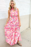 Sunny Days Abstract Print Smocked High Neck Sleeveless Maxi