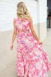 Sunny Days Abstract Print Smocked High Neck Sleeveless Maxi
