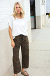 Be Bold Mid Rise Baggy Leopard Print Drawstring Patch Pocket Jeans