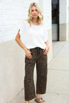 Be Bold Mid Rise Baggy Leopard Print Drawstring Patch Pocket Jeans