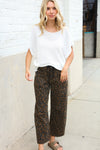 Be Bold Mid Rise Baggy Leopard Print Drawstring Patch Pocket Jeans