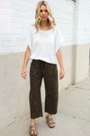 Be Bold Mid Rise Baggy Leopard Print Drawstring Patch Pocket Jeans