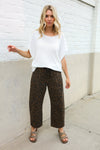 Be Bold Mid Rise Baggy Leopard Print Drawstring Patch Pocket Jeans
