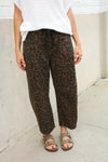 Be Bold Mid Rise Baggy Leopard Print Drawstring Patch Pocket Jeans