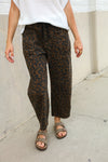 Be Bold Mid Rise Baggy Leopard Print Drawstring Patch Pocket Jeans