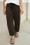 Be Bold Mid Rise Baggy Leopard Print Drawstring Patch Pocket Jeans