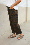 Be Bold Mid Rise Baggy Leopard Print Drawstring Patch Pocket Jeans