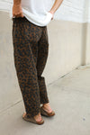 Be Bold Mid Rise Baggy Leopard Print Drawstring Patch Pocket Jeans