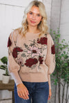 Scarlet Petals Bubble Sleeve Sweater