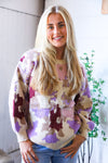 Cozy in Chaos Taupe Multi Print Design Sweater