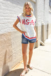 Holiday Ready Red/White & Blue USA Embroidery Dolman Top