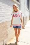 Holiday Ready Red/White & Blue USA Embroidery Dolman Top