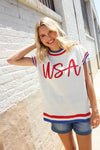 Holiday Ready Red/White & Blue USA Embroidery Dolman Top