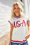 Holiday Ready Red/White & Blue USA Embroidery Dolman Top