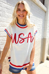 Holiday Ready Red/White & Blue USA Embroidery Dolman Top